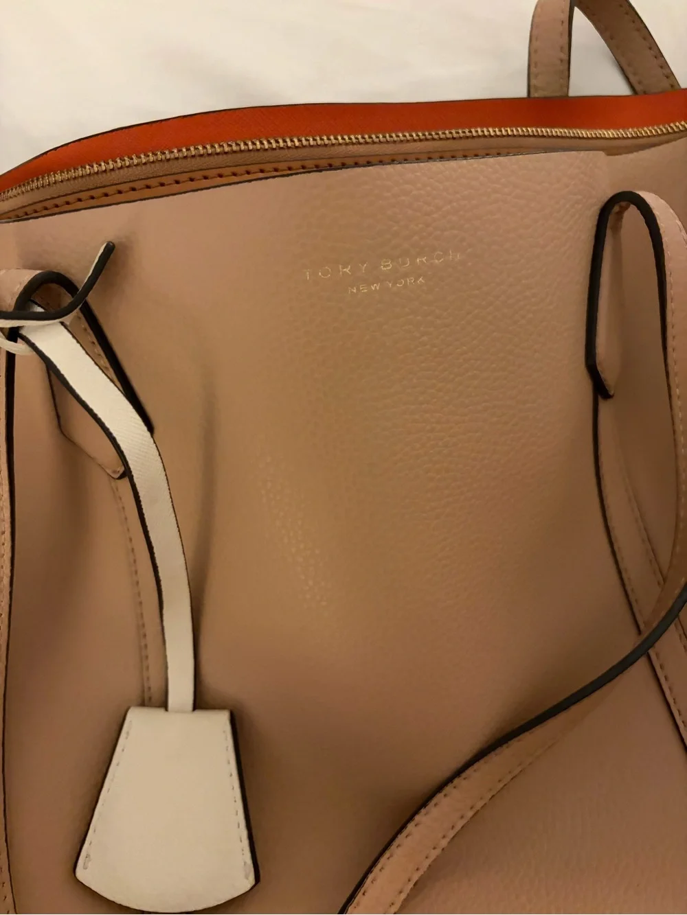 Tory Burch Beige Tote with Orange Interior and White Tag